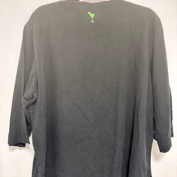 Vintage Stylish Black Button-Down Shirt with Pink and Green Accents - Picture 2 of 7